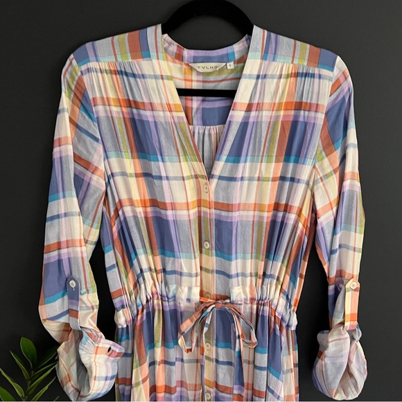 TYLHO Plaid Colorful Maxi Button Up Shirt Dress S - Picture 2 of 13